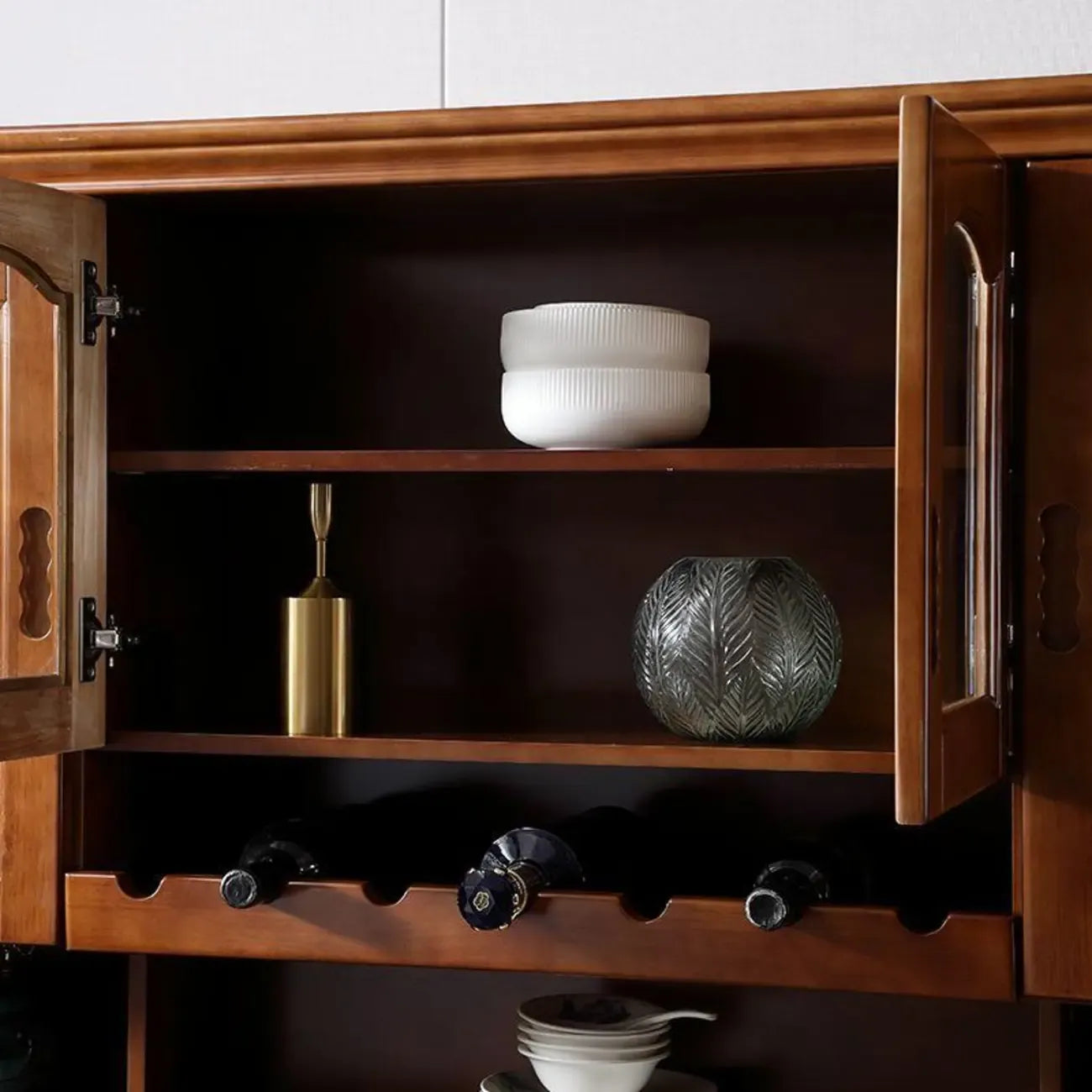 Kitchen Wooden White Cabinet Sideboard Built-in Wine Rack