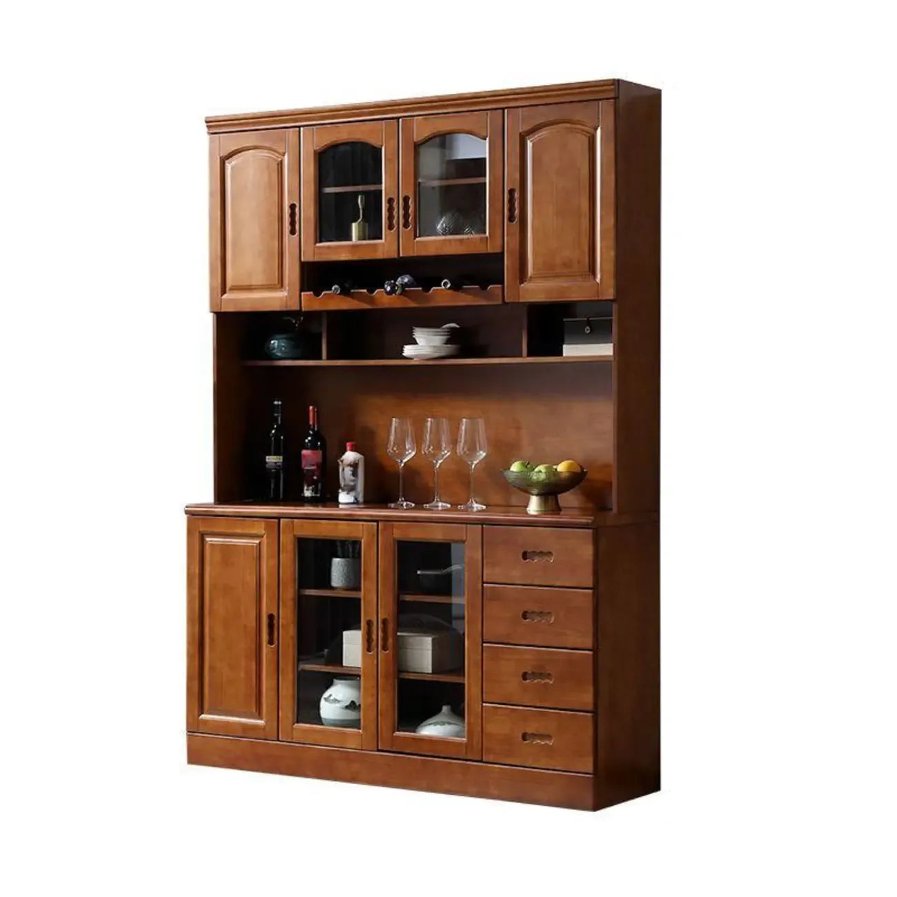 Kitchen Wooden White Cabinet Sideboard Built-in Wine Rack