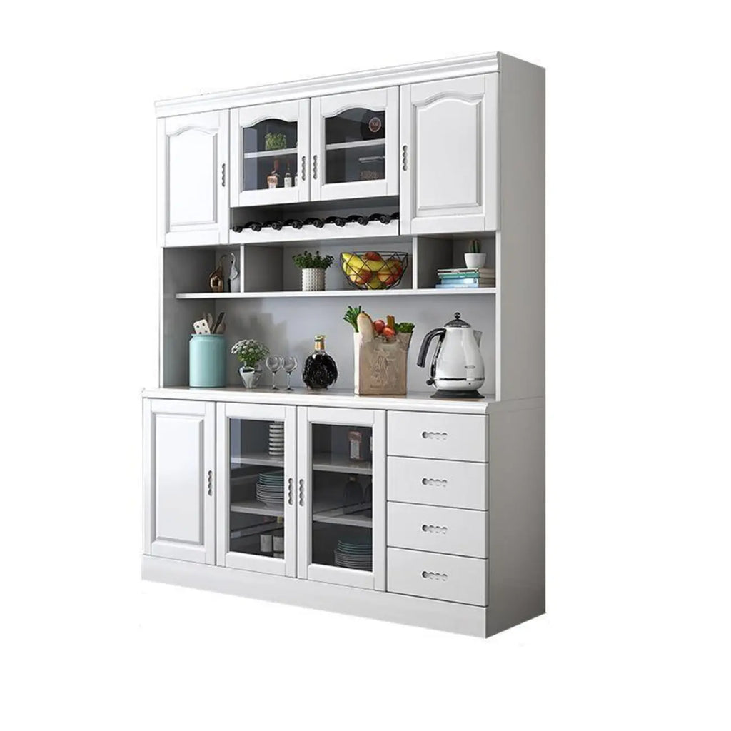 Kitchen Wooden White Cabinet Sideboard Built-in Wine Rack