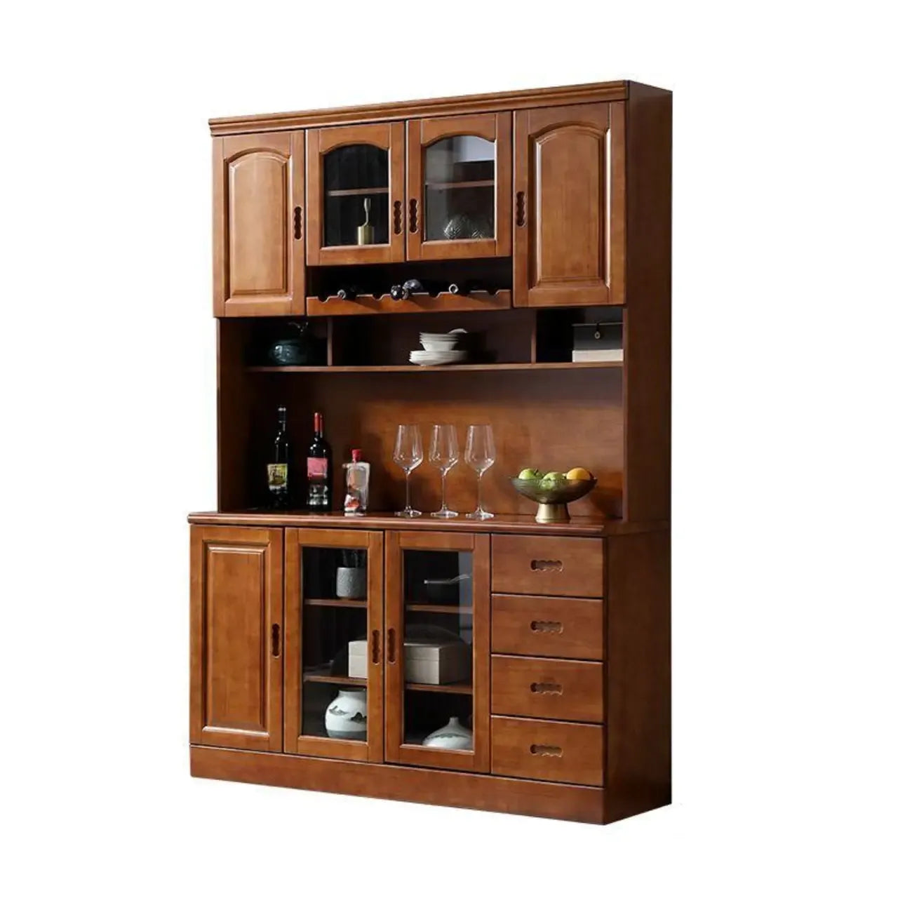 Kitchen Wooden White Cabinet Sideboard Built-in Wine Rack