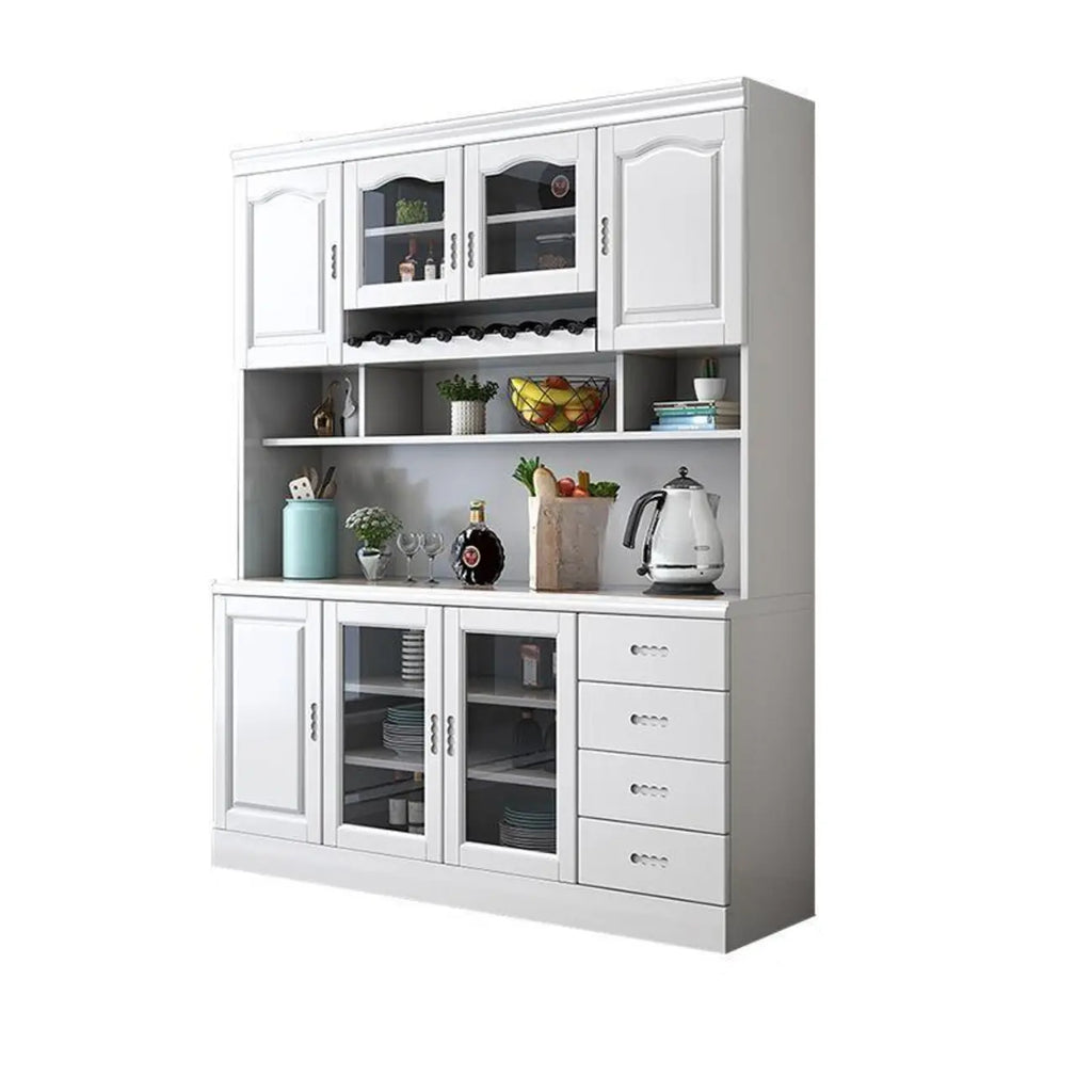 Kitchen Wooden White Cabinet Sideboard Built-in Wine Rack