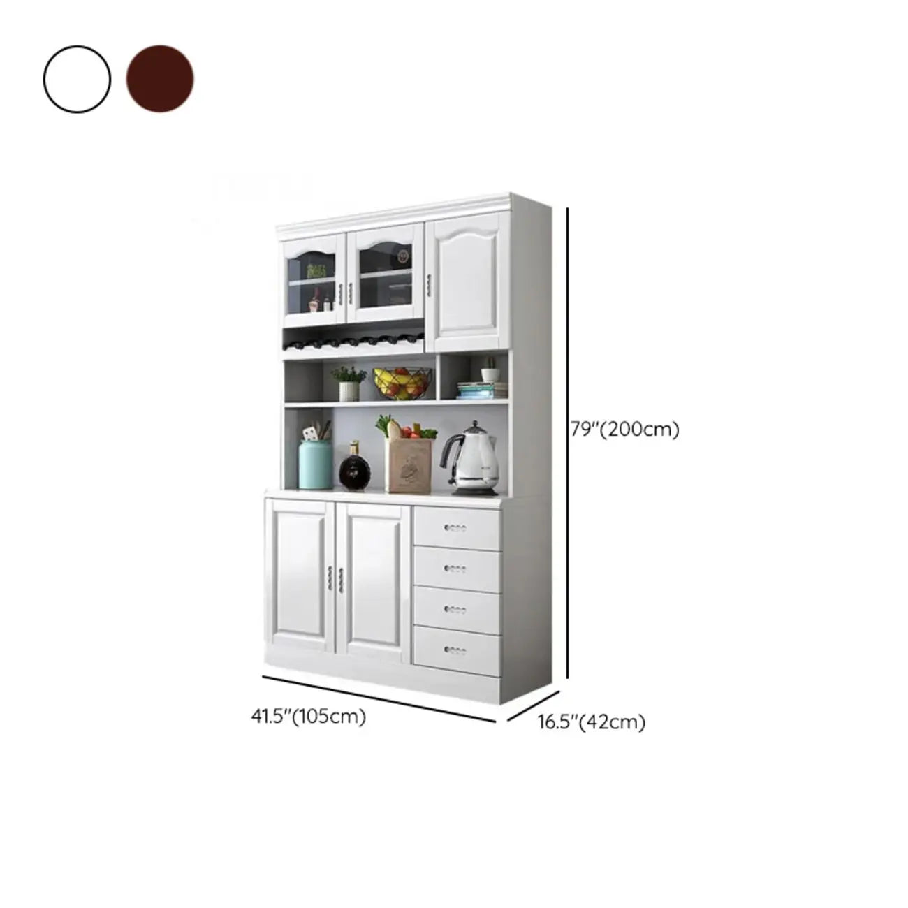 Kitchen Wooden White Cabinet Sideboard Built-in Wine Rack