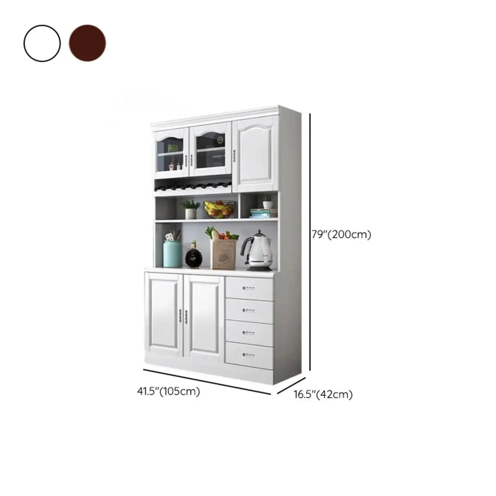 Kitchen Wooden White Cabinet Sideboard Built-in Wine Rack
