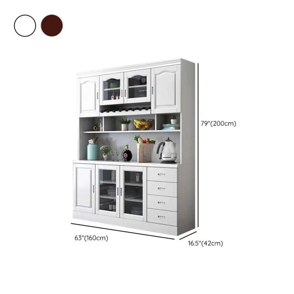 Kitchen Wooden White Cabinet Sideboard Built-in Wine Rack