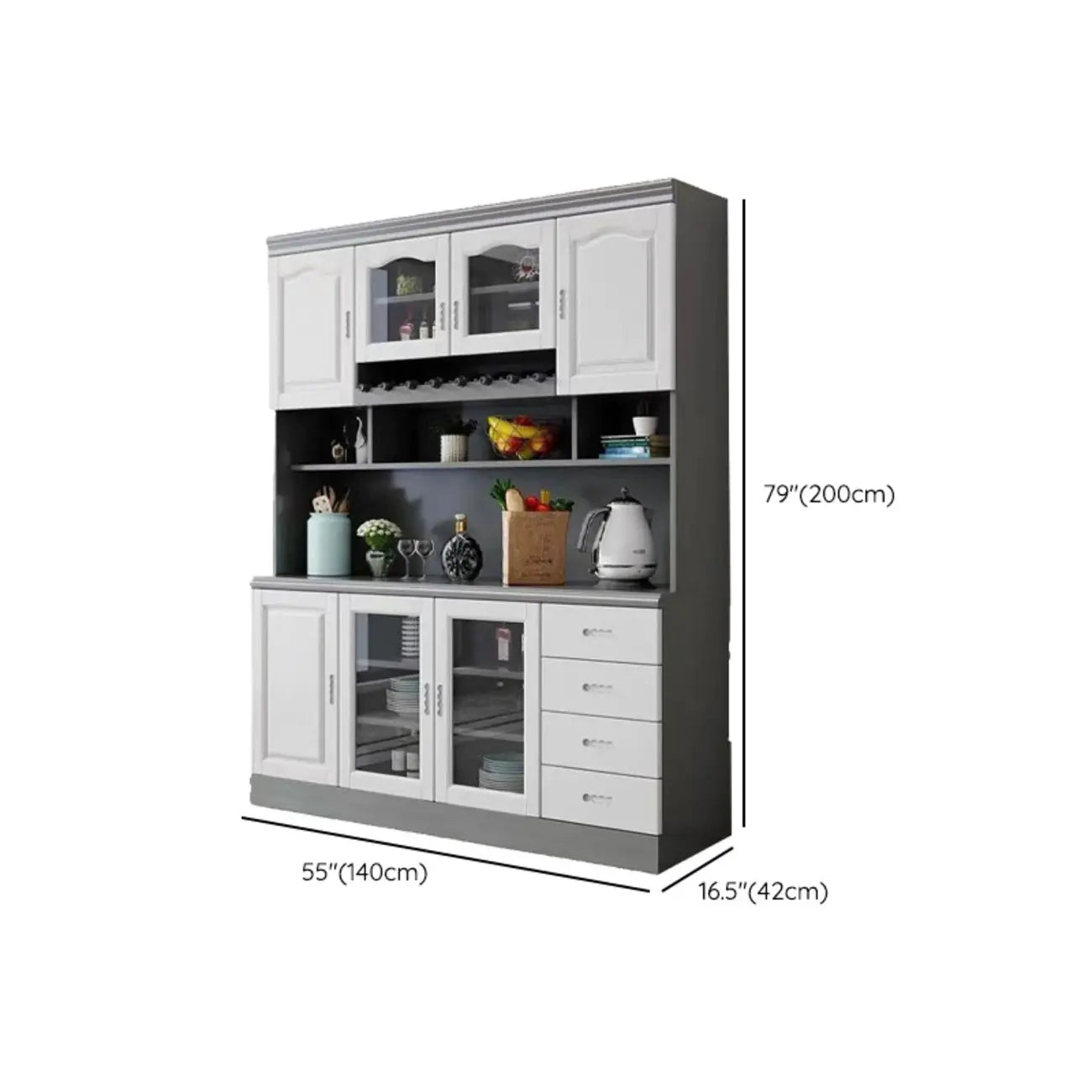 Kitchen Wooden White Cabinet Sideboard Built-in Wine Rack