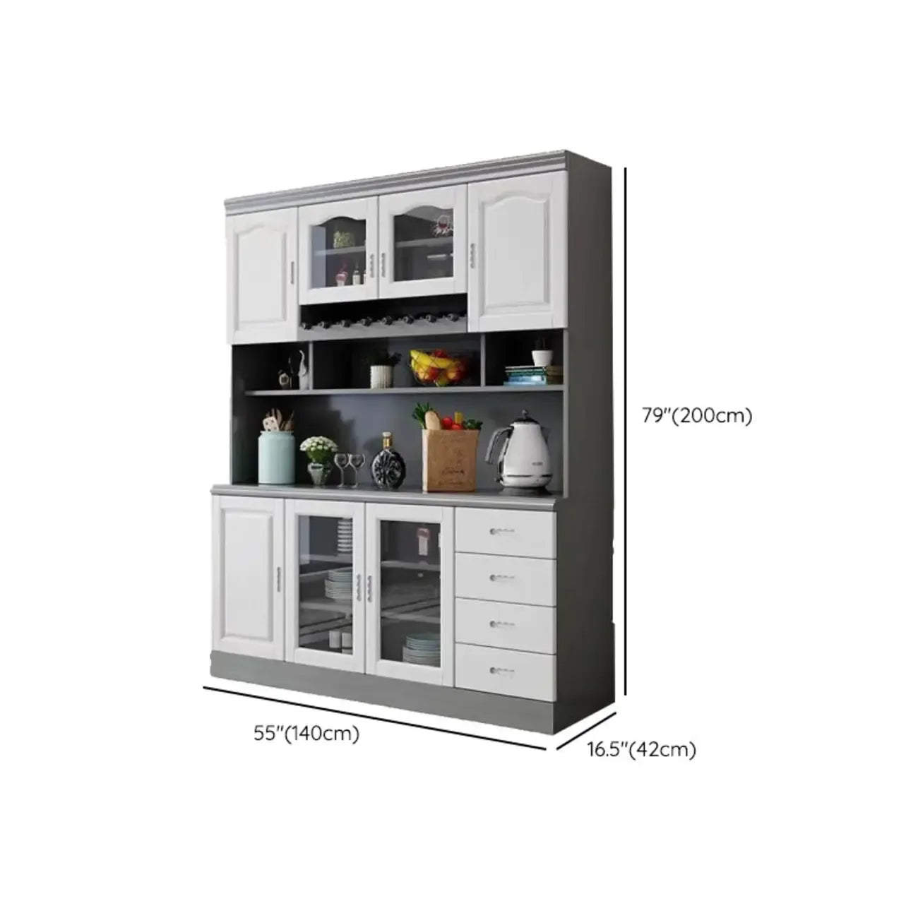 Kitchen Wooden White Cabinet Sideboard Built-in Wine Rack