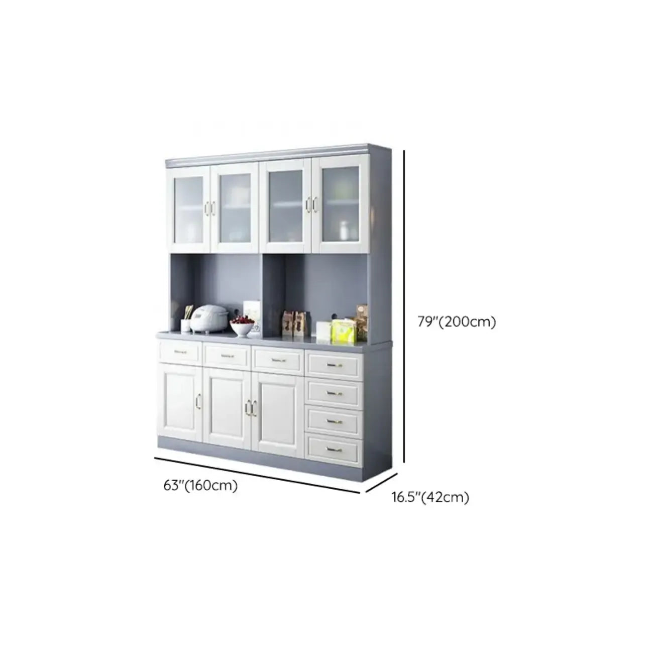 Kitchen Wooden White Cabinet Sideboard Built-in Wine Rack