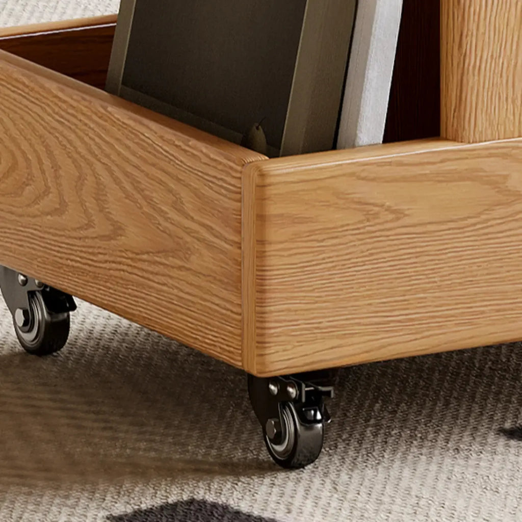 Adjustable 3-Tier Natural Wood Mobile Sofa Side Table