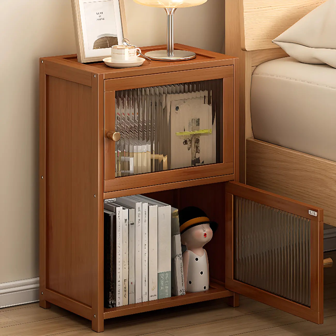 Wooden Storage Bedside Cabinet with 2 Shelves Nightstand