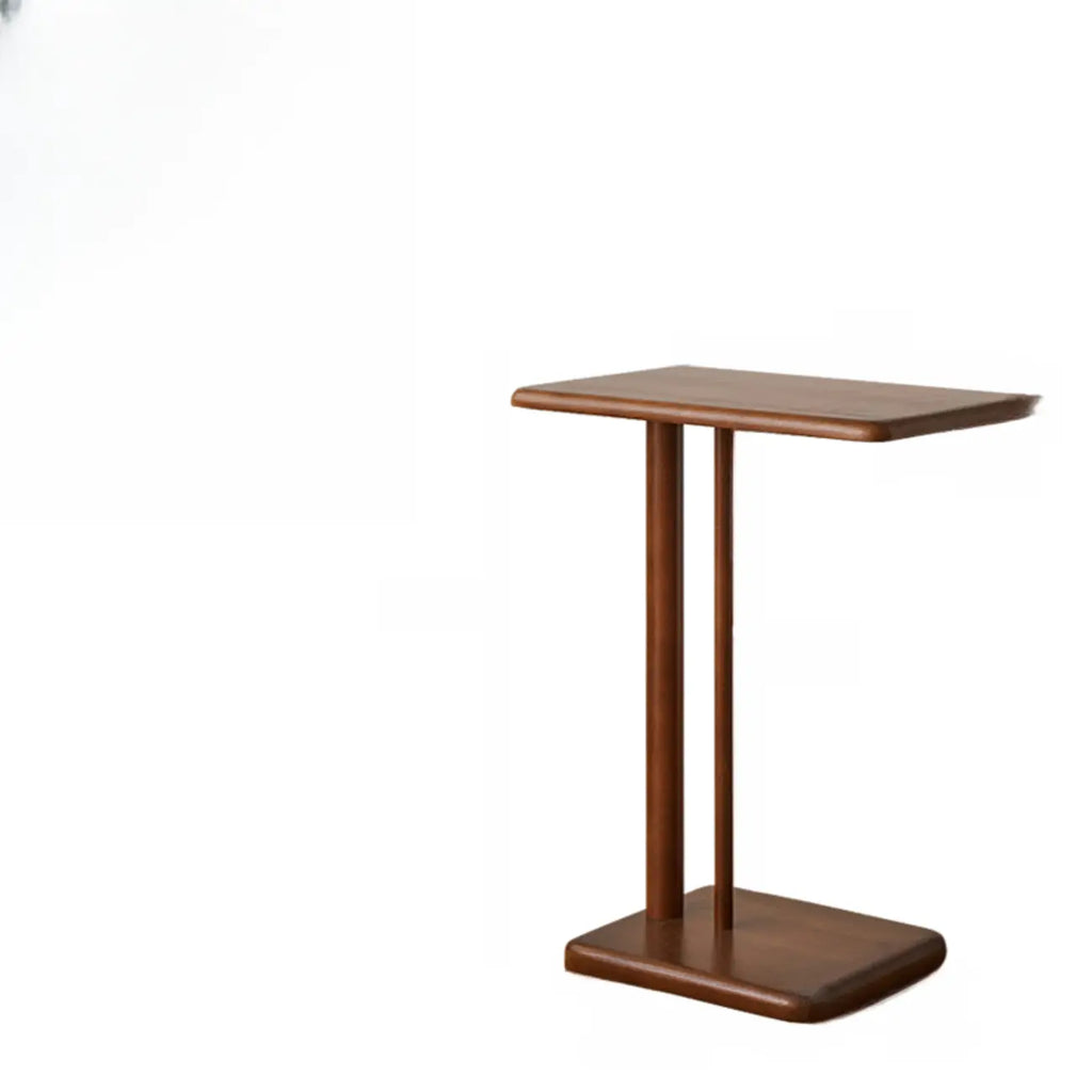 Slim Natural Wooden C-Shaped Sofa Side Table with Storage