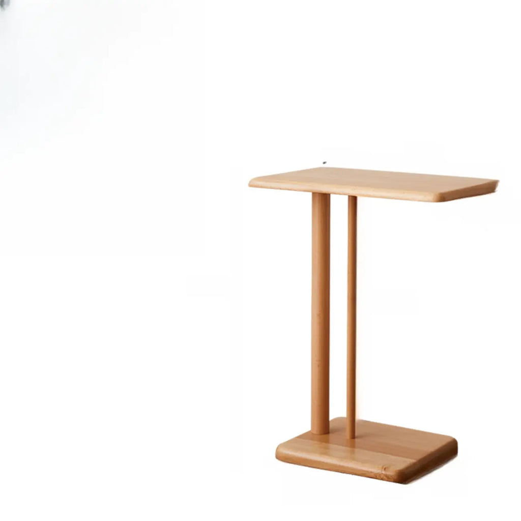 Slim Natural Wooden C-Shaped Sofa Side Table with Storage