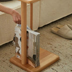 Slim Natural Wooden C-Shaped Sofa Side Table with Storage