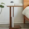 Slim Natural Wooden C-Shaped Sofa Side Table with Storage