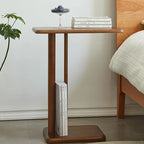 Slim Natural Wooden C-Shaped Sofa Side Table with Storage