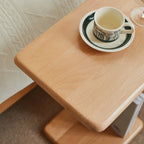 Slim Natural Wooden C-Shaped Sofa Side Table with Storage