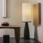 Modern Geometric Fabric Shade Wood Floor Lamp