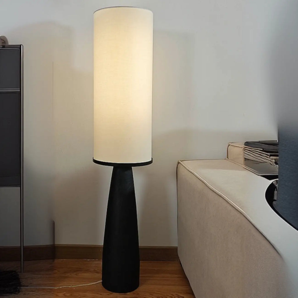 Modern Geometric Fabric Shade Wood Floor Lamp