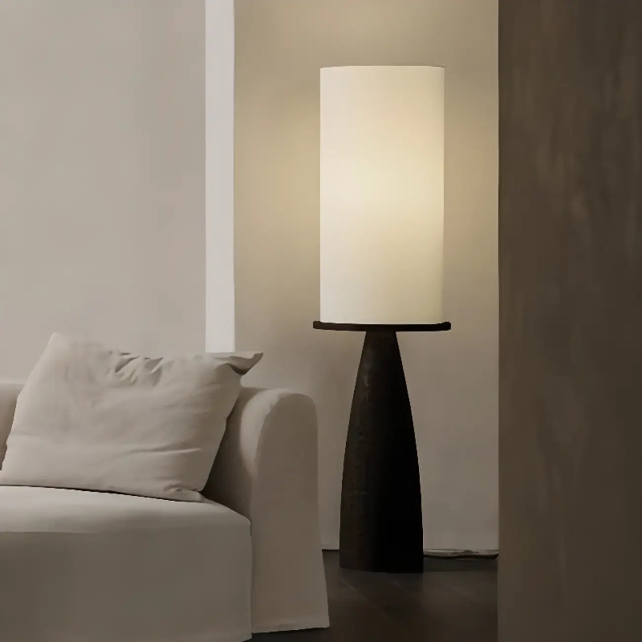 Modern Geometric Fabric Shade Wood Floor Lamp