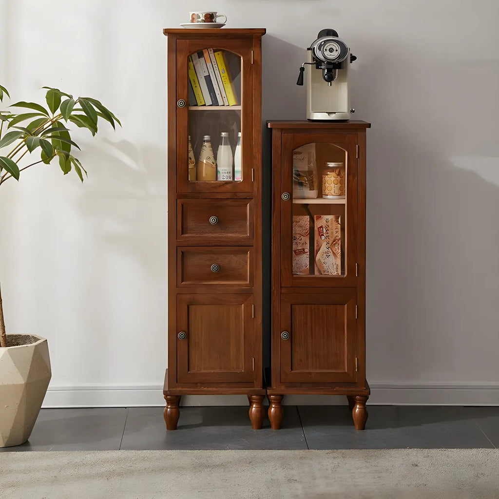 Antique Wooden Storage Walnut Narrow Buffet Cabinet