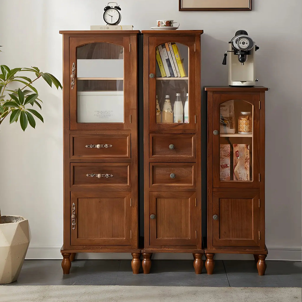 Antique Wooden Storage Walnut Narrow Buffet Cabinet