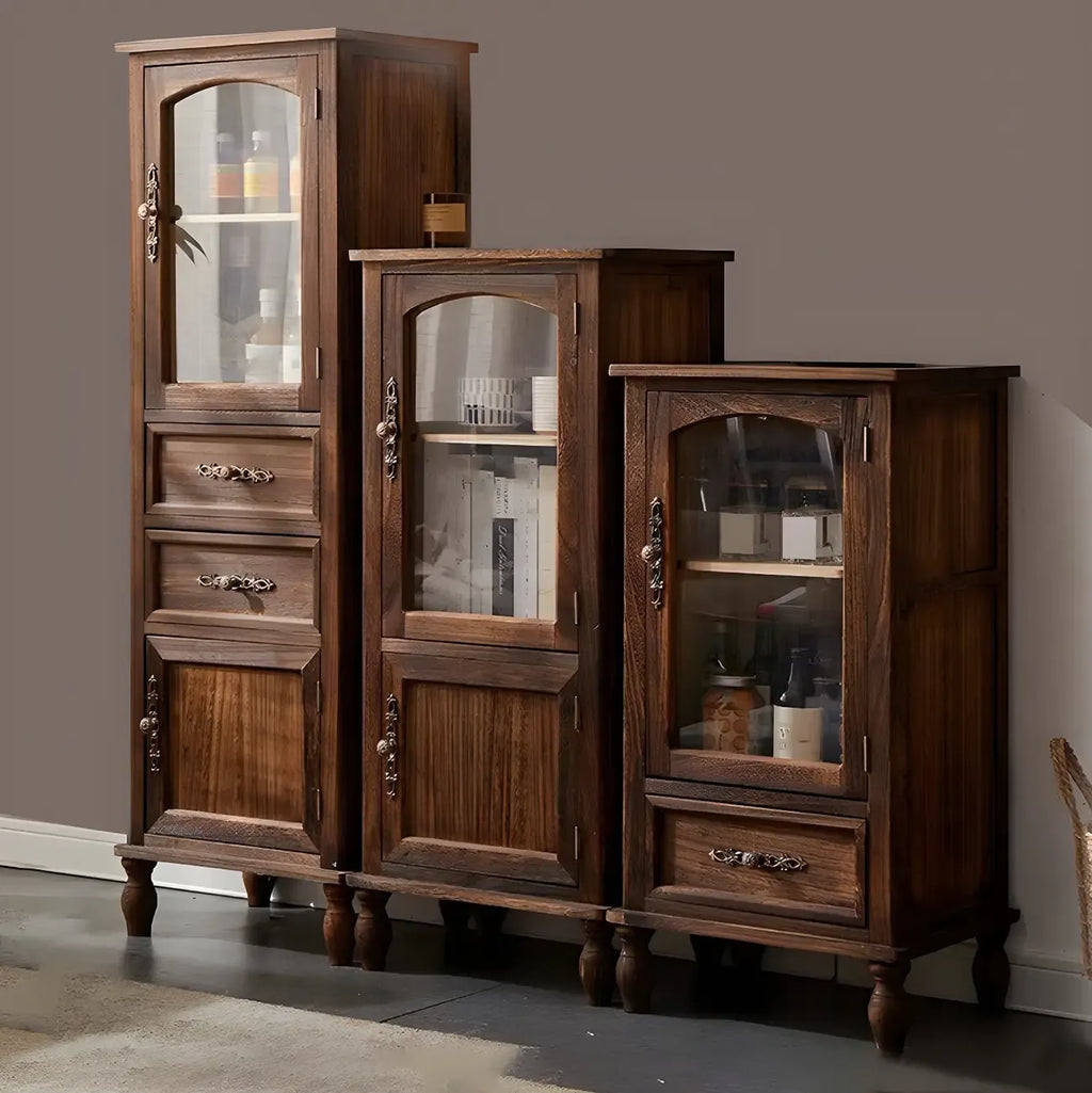 Antique Wooden Storage Walnut Narrow Buffet Cabinet