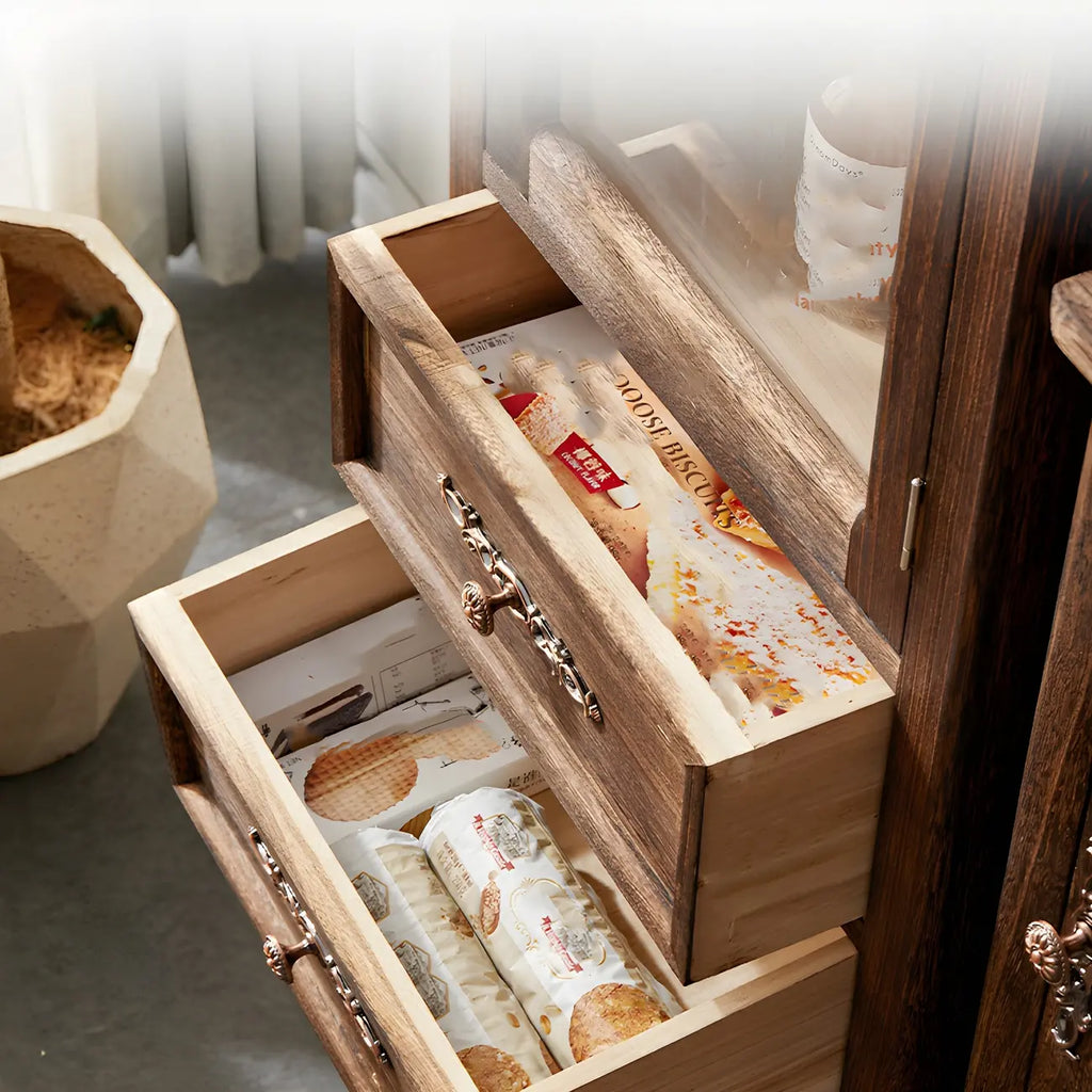 Antique Wooden Storage Walnut Narrow Buffet Cabinet