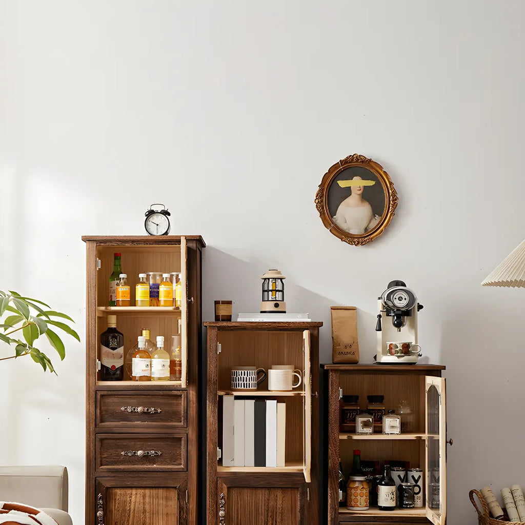 Antique Wooden Storage Walnut Narrow Buffet Cabinet