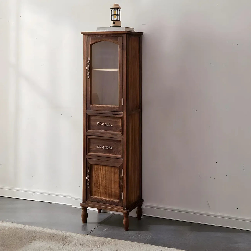 Antique Wooden Storage Walnut Narrow Buffet Cabinet