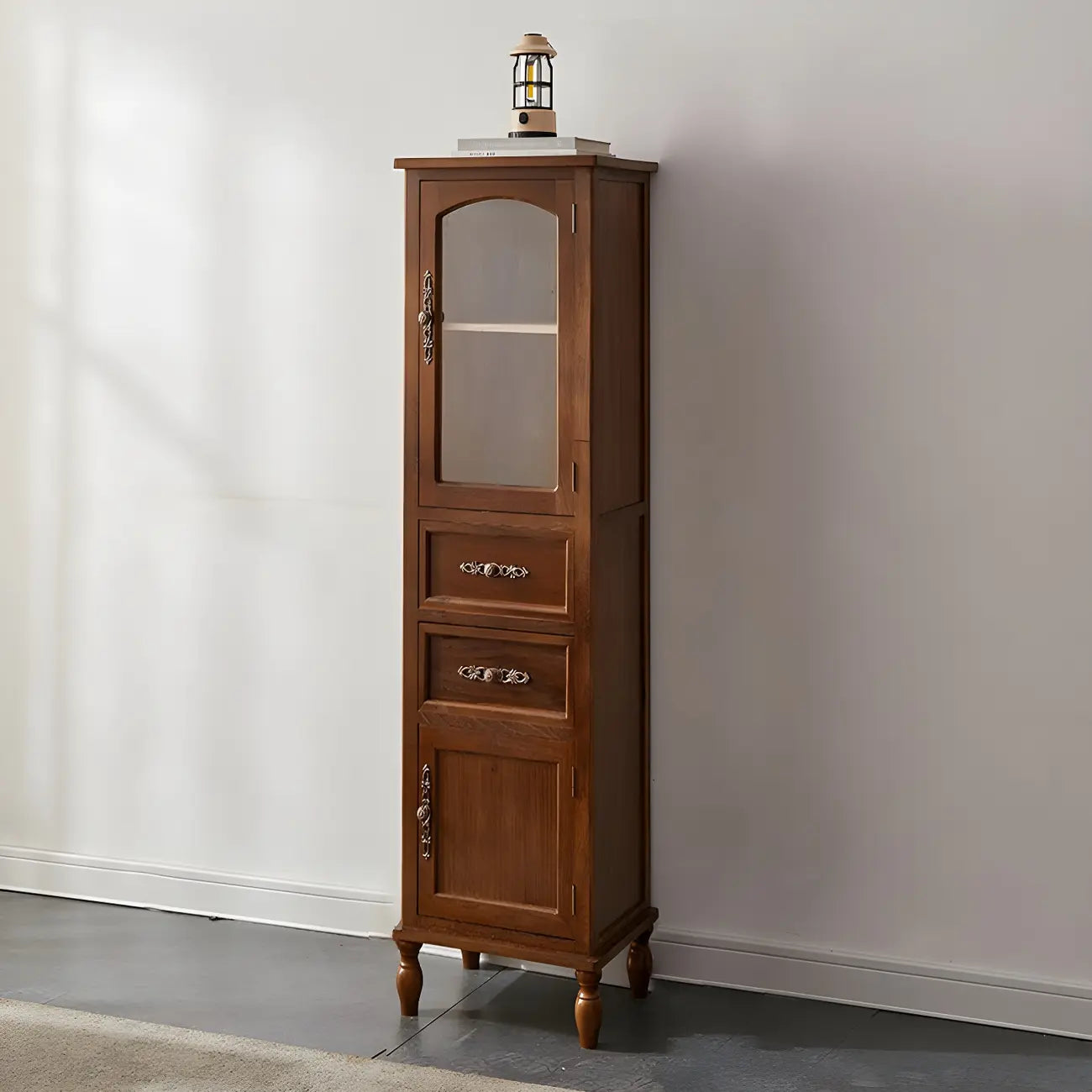 Antique Wooden Storage Walnut Narrow Buffet Cabinet