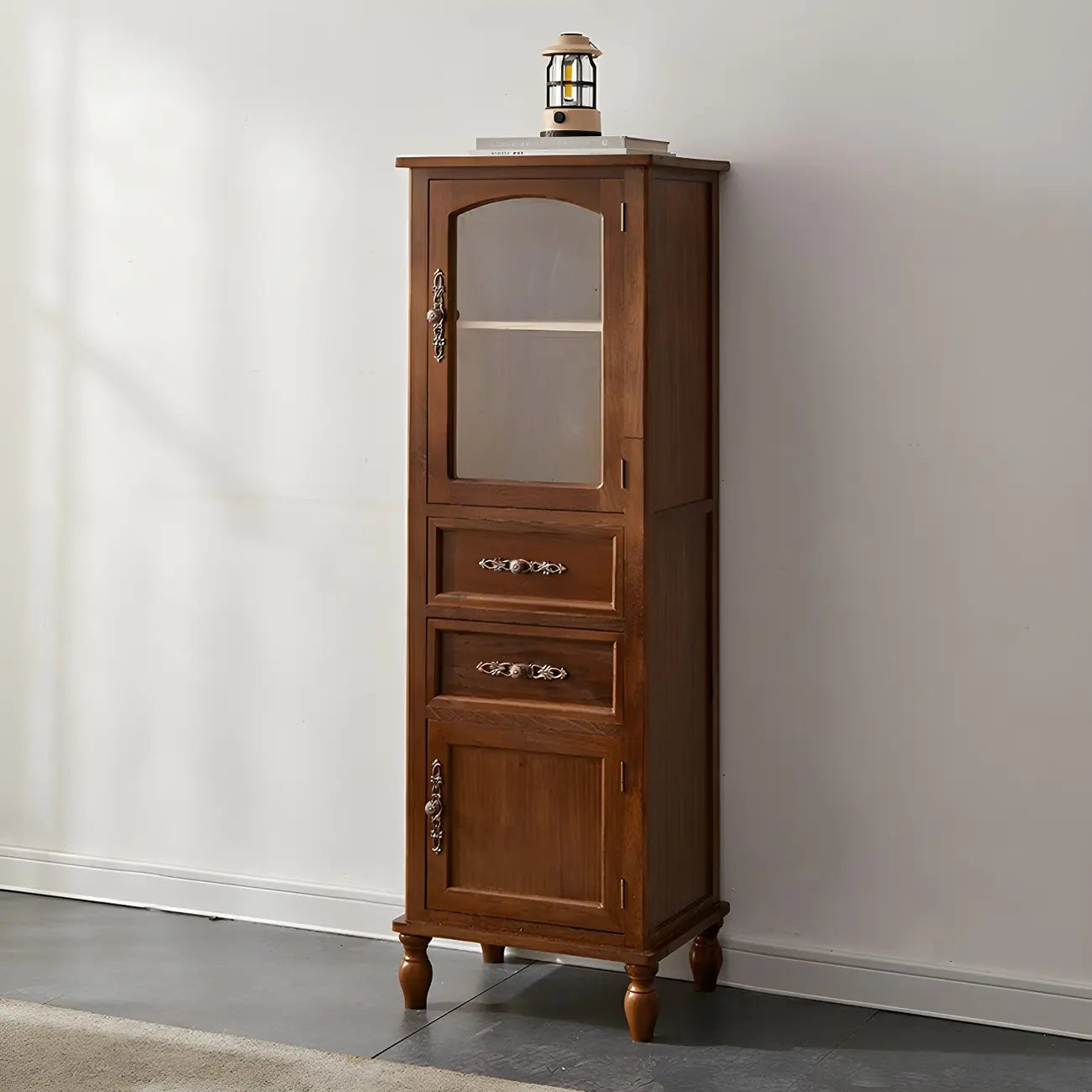 Antique Wooden Storage Walnut Narrow Buffet Cabinet