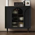 Narrow Black Wooden Glass-Panel Door Buffet Cabinet