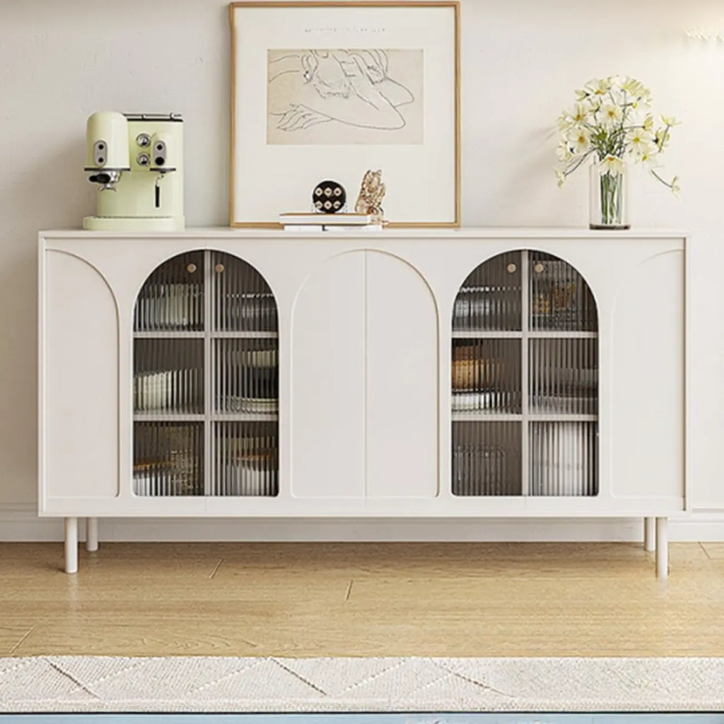 Narrow Black Wooden Glass-Panel Door Buffet Cabinet