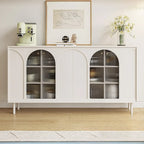 Narrow Black Wooden Glass-Panel Door Buffet Cabinet