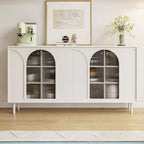 Narrow Black Wooden Glass-Panel Door Buffet Cabinet