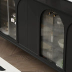 Narrow Black Wooden Glass-Panel Door Buffet Cabinet