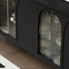Narrow Black Wooden Glass-Panel Door Buffet Cabinet