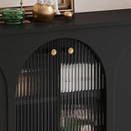 Narrow Black Wooden Glass-Panel Door Buffet Cabinet