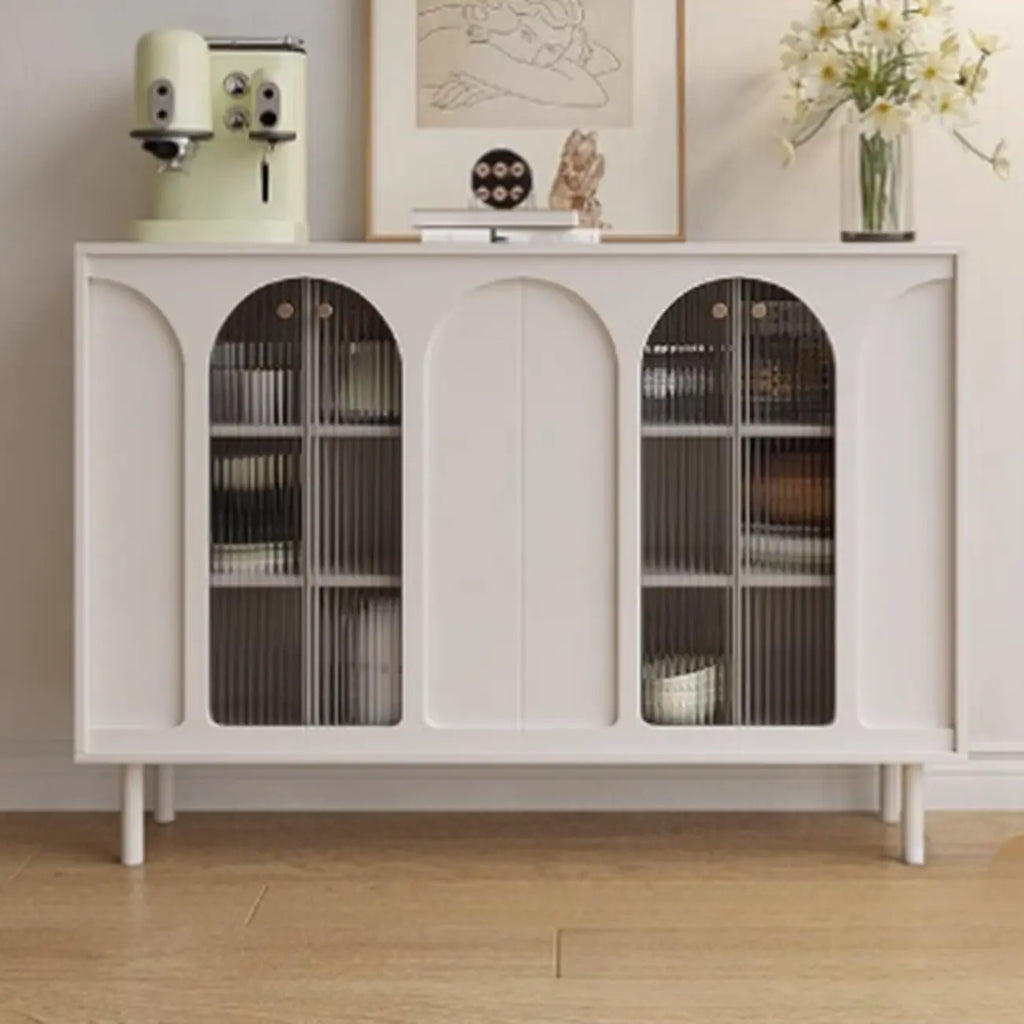 Narrow Black Wooden Glass-Panel Door Buffet Cabinet