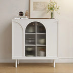 Narrow Black Wooden Glass-Panel Door Buffet Cabinet