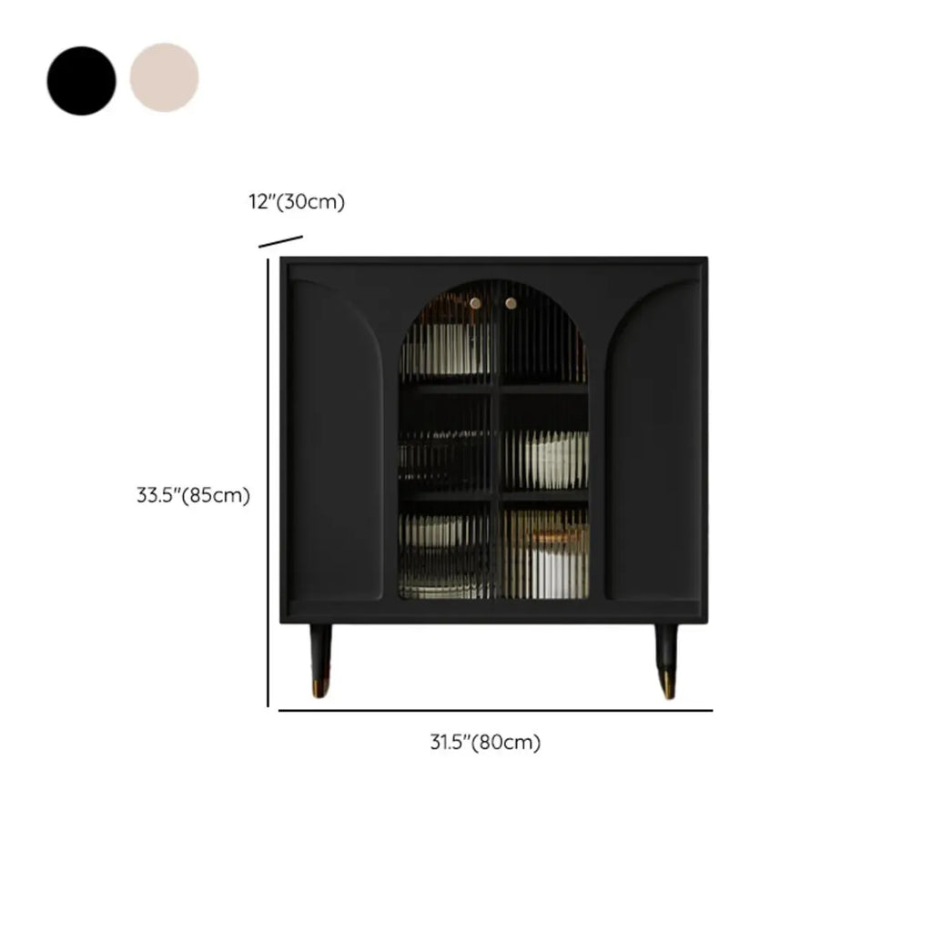 Narrow Black Wooden Glass-Panel Door Buffet Cabinet