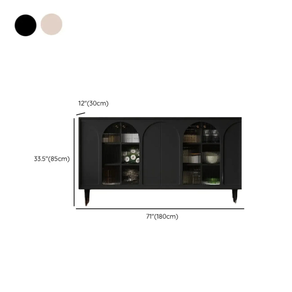 Narrow Black Wooden Glass-Panel Door Buffet Cabinet