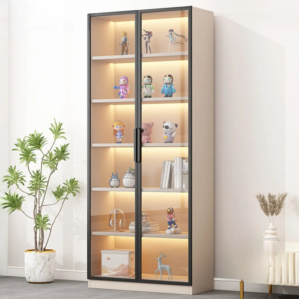 Simple Glass Wood Lighted Display Cabinet for Collections