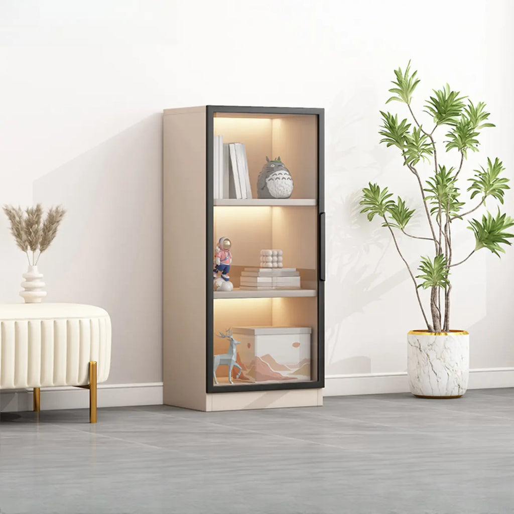 Simple Glass Wood Lighted Display Cabinet for Collections