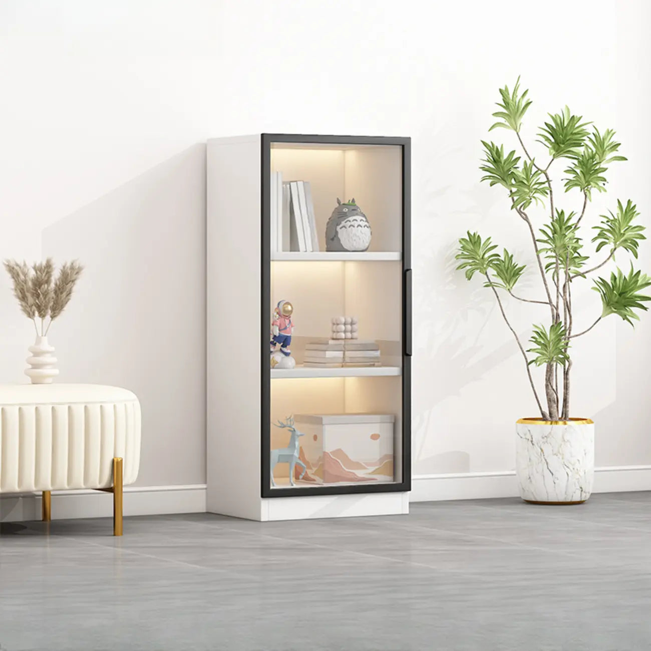 Simple Glass Wood Lighted Display Cabinet for Collections