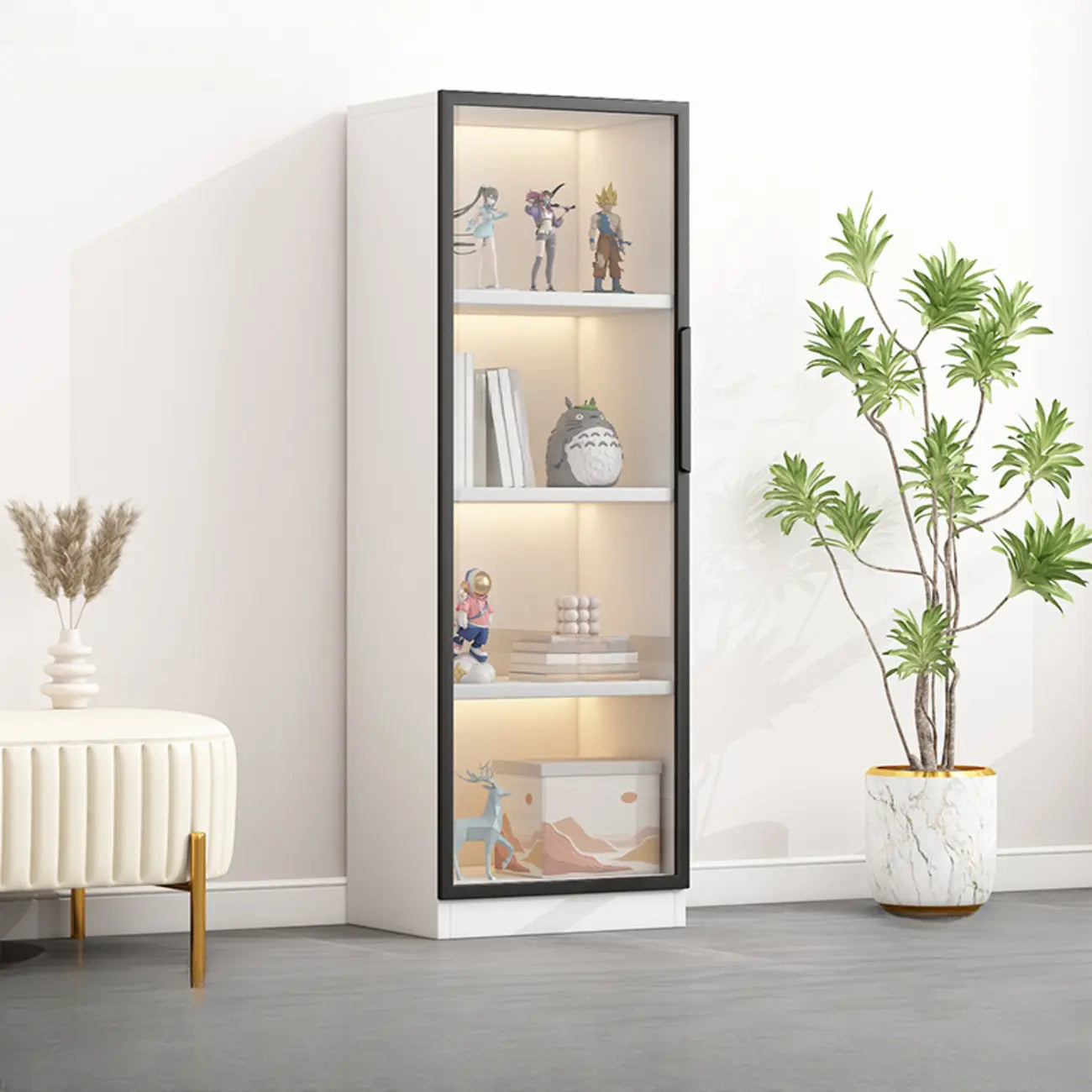 Simple Glass Wood Lighted Display Cabinet for Collections