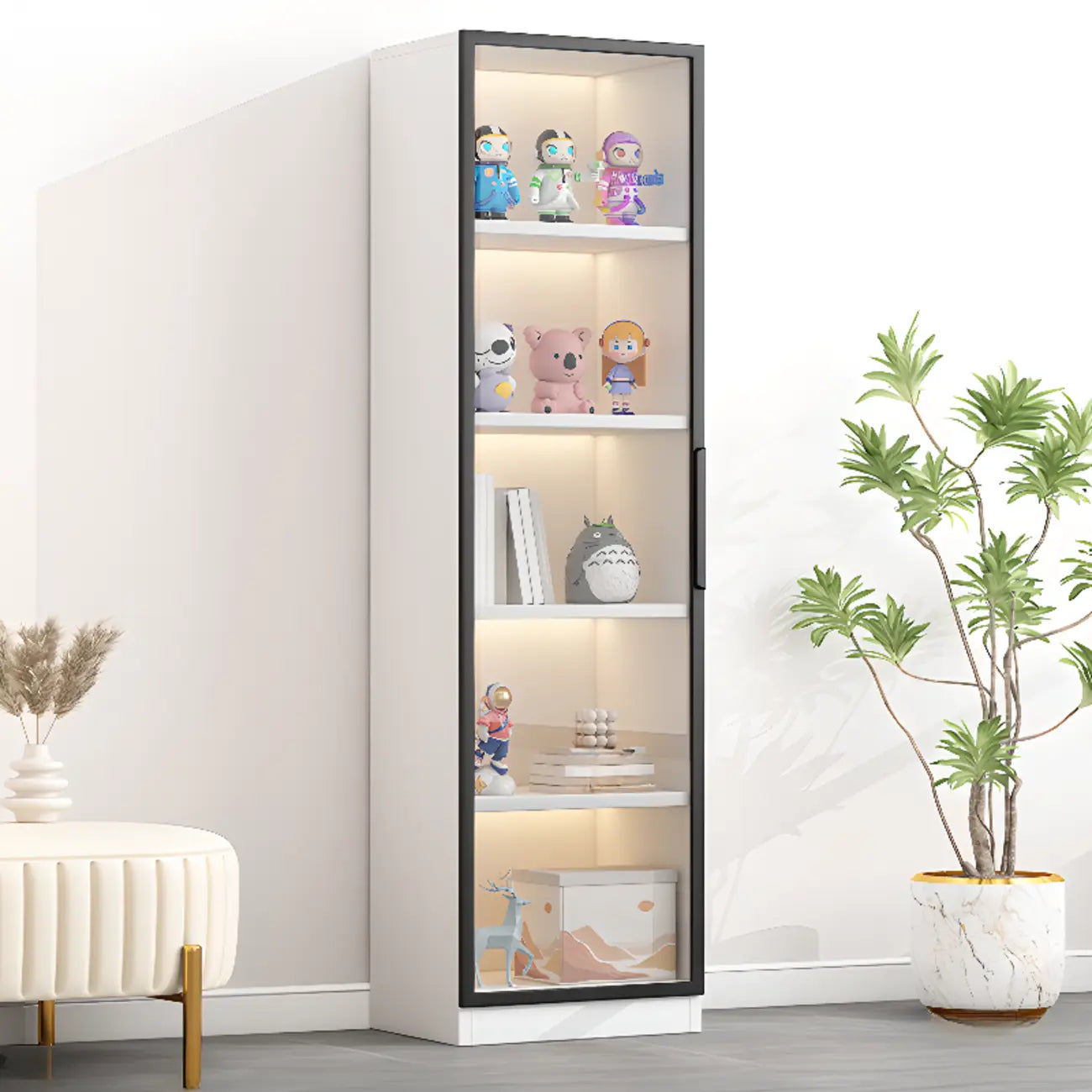 Simple Glass Wood Lighted Display Cabinet for Collections