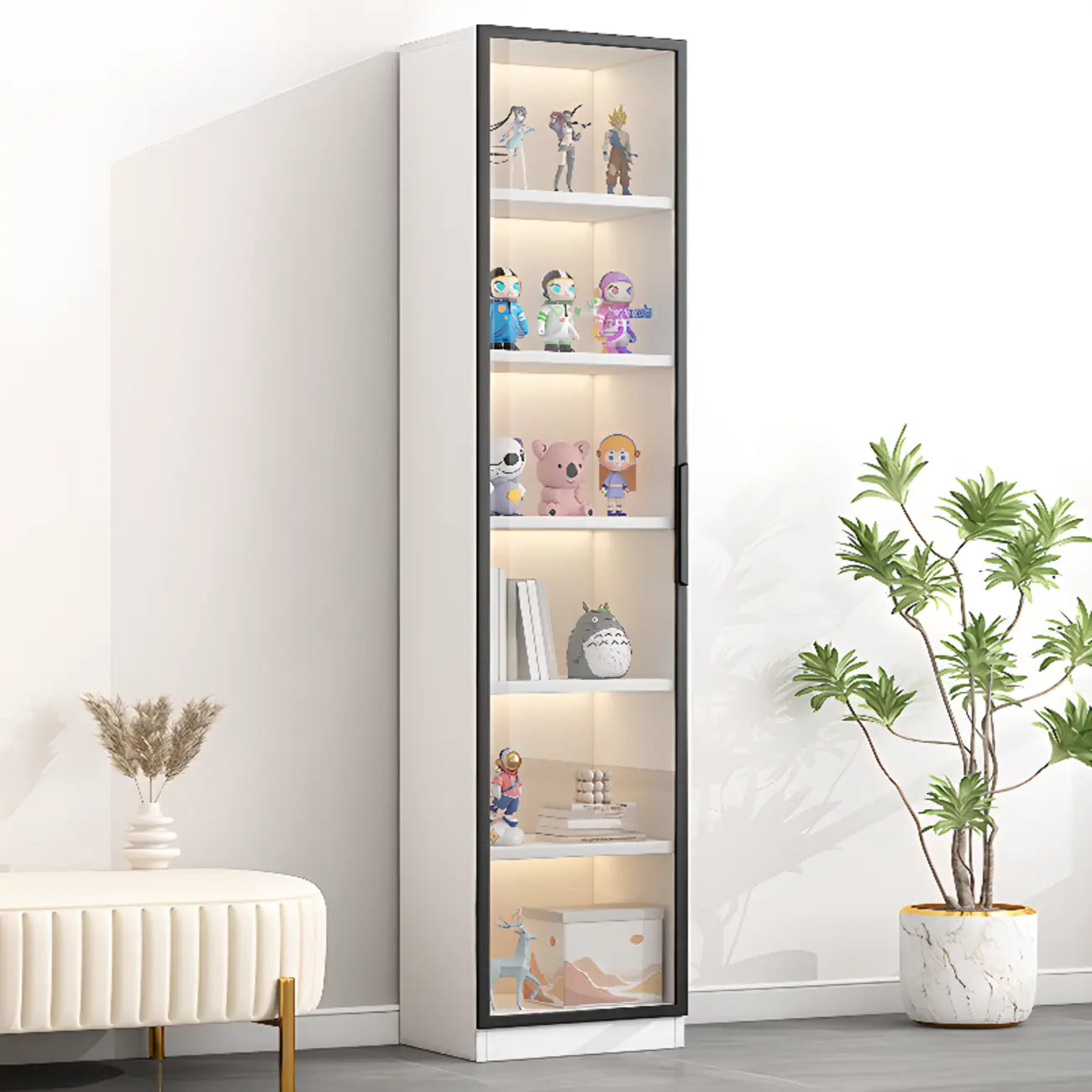 Simple Glass Wood Lighted Display Cabinet for Collections