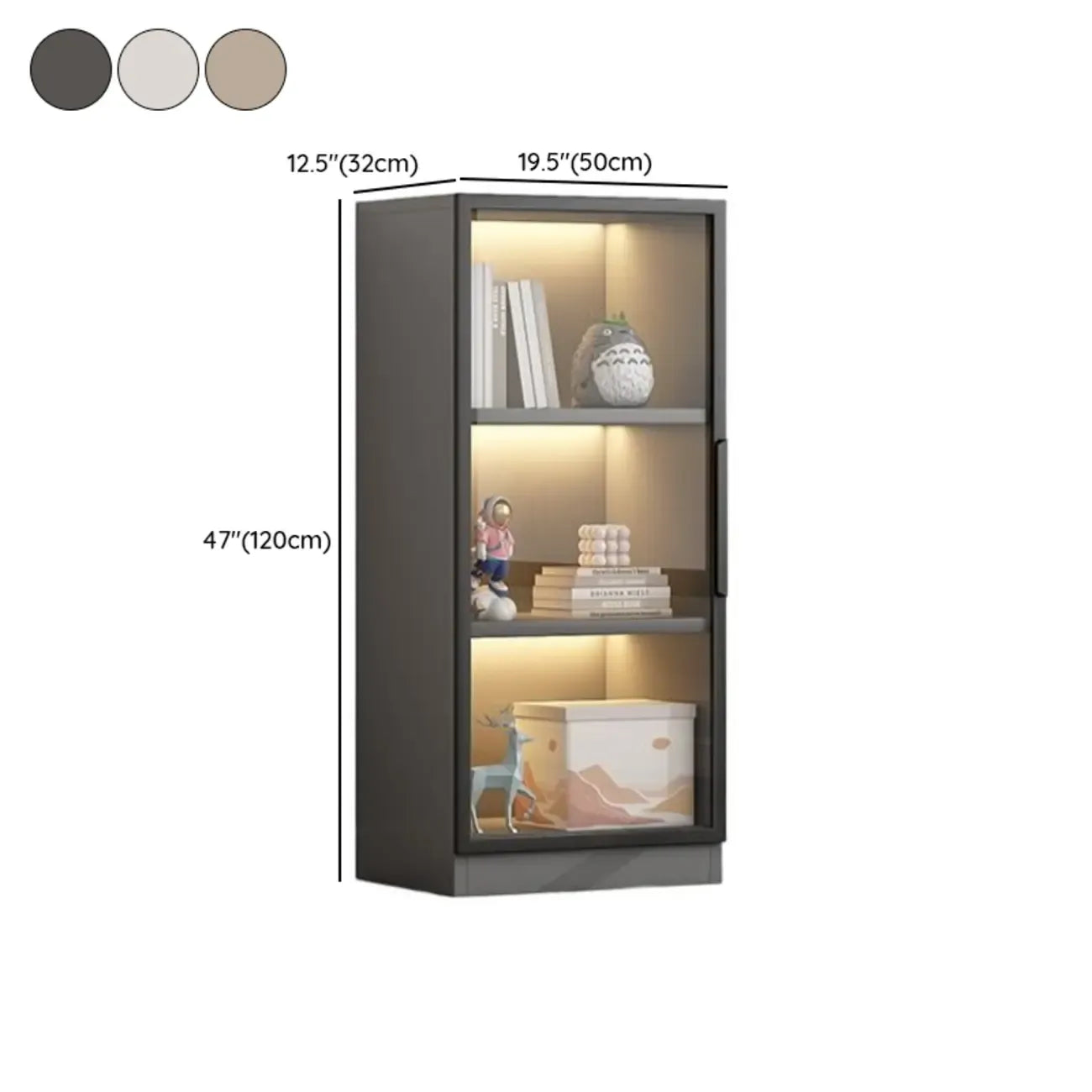 Simple Glass Wood Lighted Display Cabinet for Collections