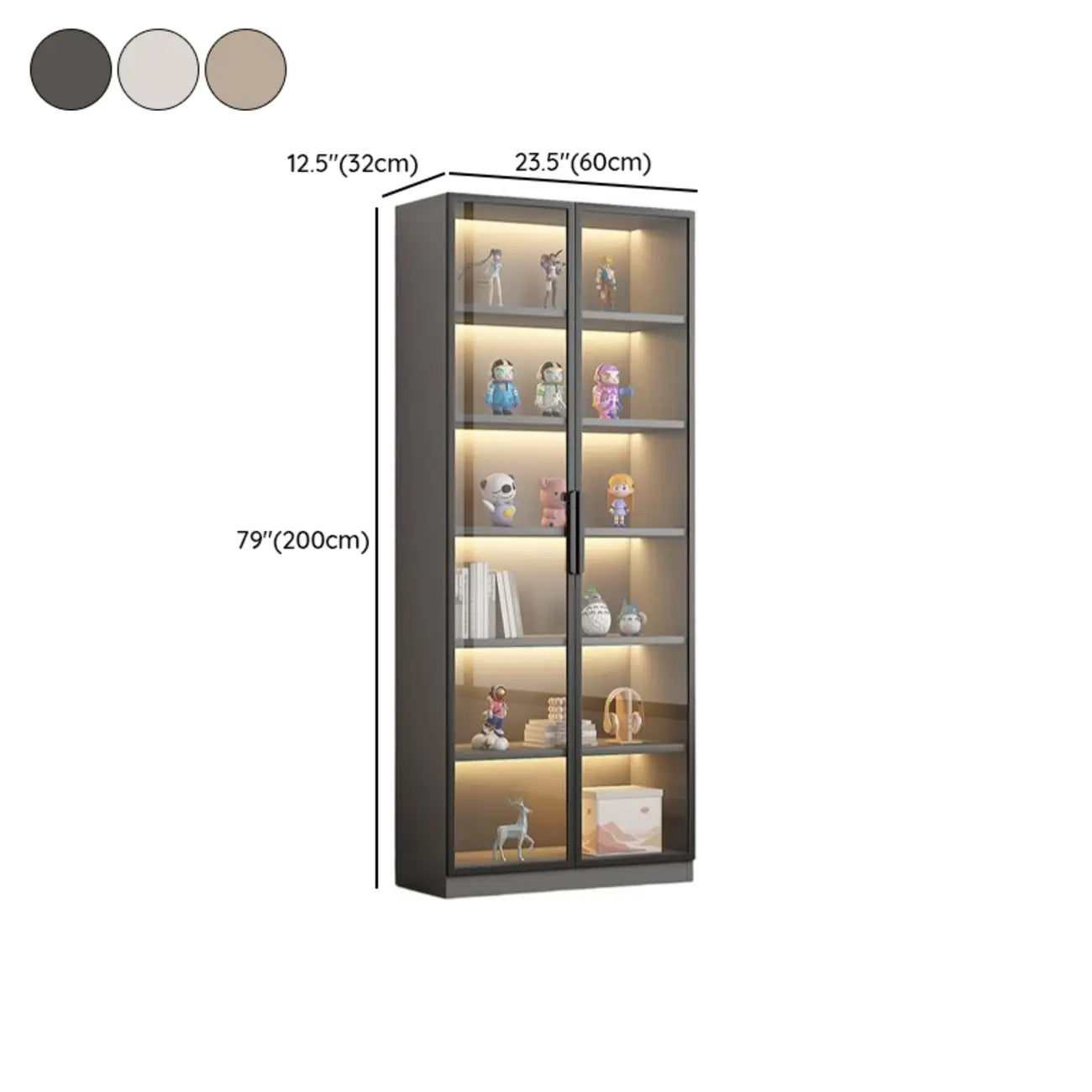 Simple Glass Wood Lighted Display Cabinet for Collections
