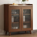 Freestanding Brown Stone-Top Cocoa Wood Sideboard with Doors